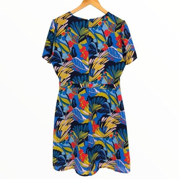 J. Crew Blue Floral Tropical Paradise Floral Short Sleeve Faux Wrap Dress sz 10 - Picture 9 of 15